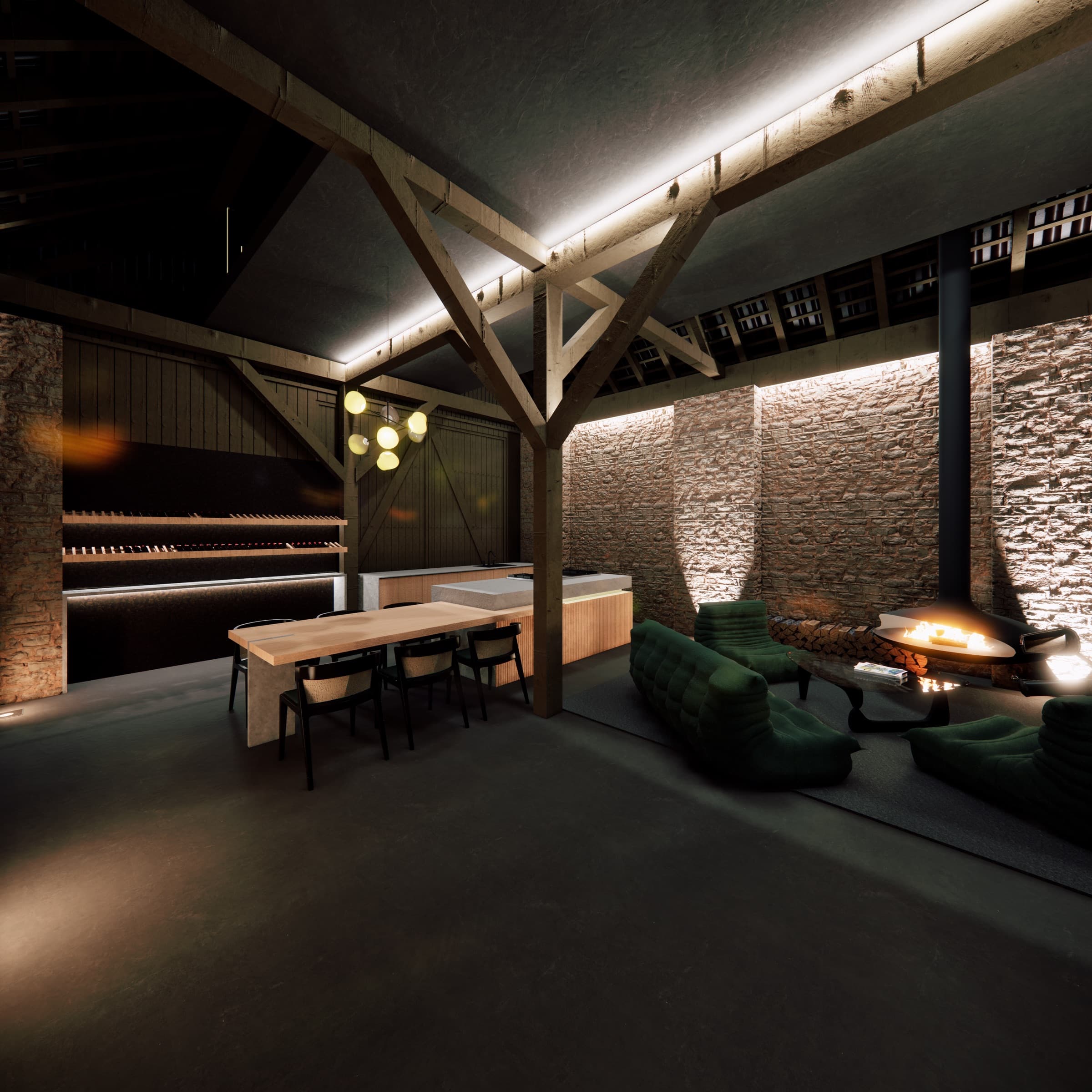 Lounge with fireplace
